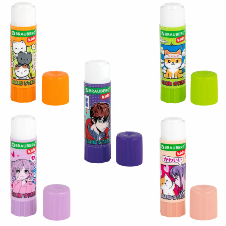 Клей-карандаш "Anime" 15 г, BRAUBERG KIDS, ассорти, 272472, 20 штук, 272472