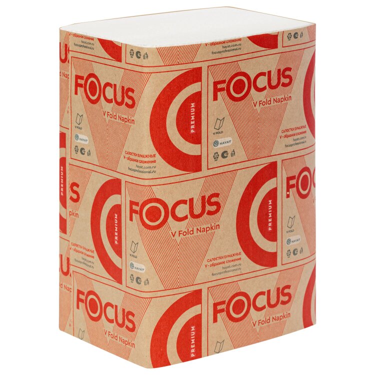 Салфетки 200 шт., FOCUS (Система N4) Premium, 2-слойные, КОМПЛЕКТ 15 шт., 23х16,8 см, V-сложение, белые, 5083738, 118585