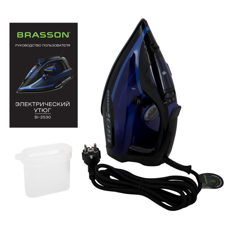 Утюг паровой BRASSON (БРАССОН) SI-2530, 3000 Вт, керамика, автоотключение, антикапля, ШНУР 2,8 м, самоочистка, черный/синий, 458311, 458311
