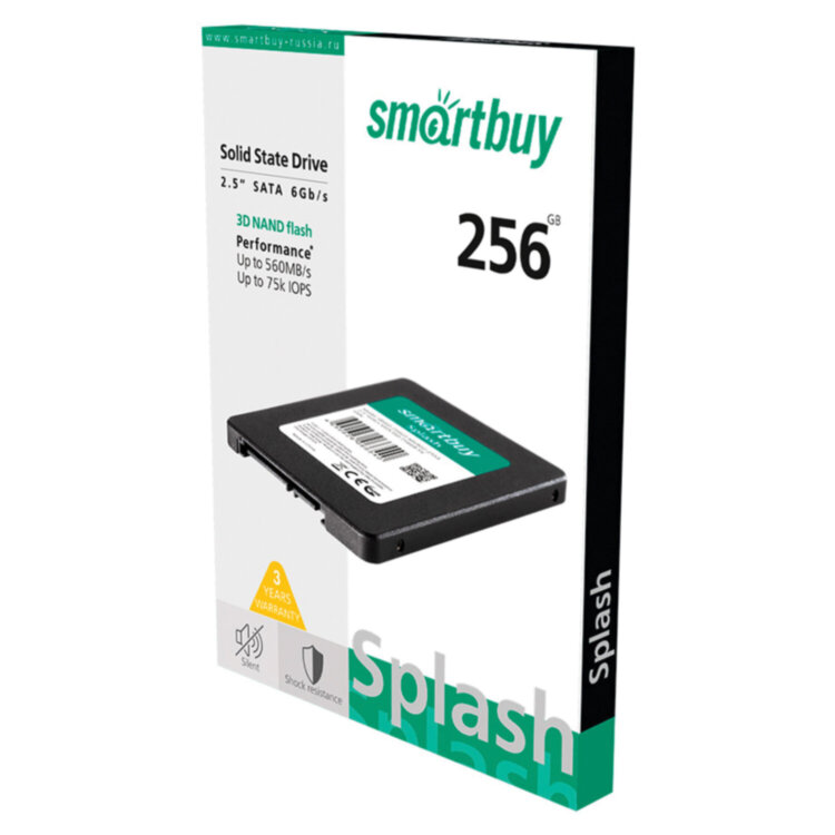 Твердотельный накопитель SSD SMARTBUY Splash 256GB, 2,5", SATA III, черный, SBSSD-256GT-MX902-25S3, 513606