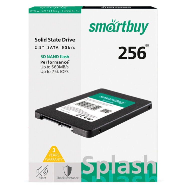 Твердотельный накопитель SSD SMARTBUY Splash 256GB, 2,5", SATA III, черный, SBSSD-256GT-MX902-25S3, 513606