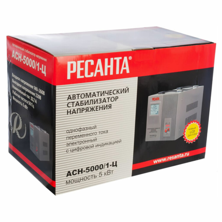 Стабилизатор РЕСАНТА АСН-5000/1-Ц, 5000 Вт, 140-260 В, напольный, 63/6/6, 671271