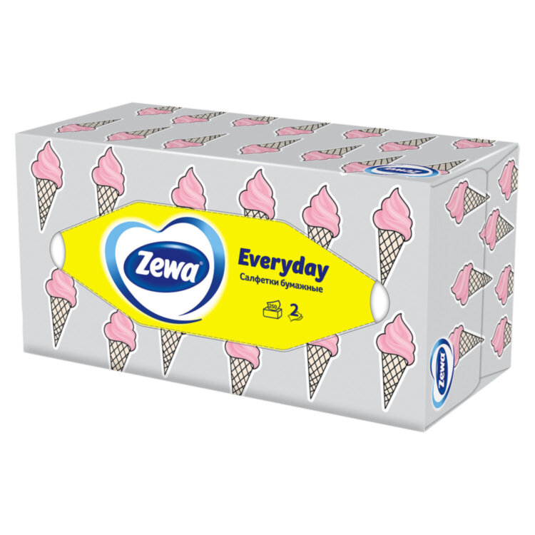 Салфетки косметические 2-слойные в картонном коробе, 250 штук, ZEMMA/ZEWA Everyday, 86791, 114755