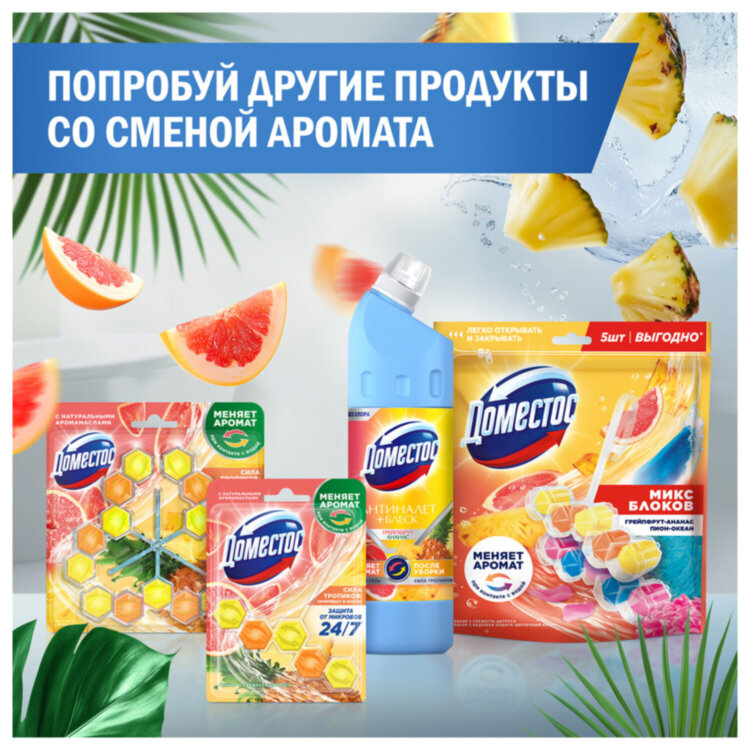 Блок туалетный подвесной твердый 2х50 г + 3х50 г, ДОМЕСТОС "Свежесть цитруса и цветочный букет", 703675