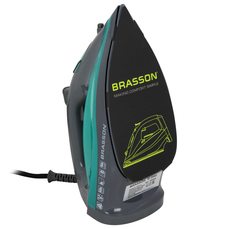 Утюг паровой BRASSON (БРАССОН) SI-2550, 2400 Вт, керамика, автоотключение, антикапля, ШНУР 2,8 м, самоочистка, графит/бирюзовый, 458309, 458309