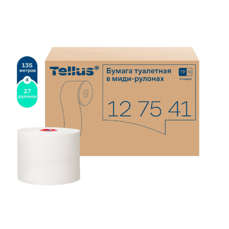 Бумага туалетная 135 м, Tellus/TORK (Система Т6) UNIVERSAL, КОМПЛЕКТ 27 рулонов, белая, 127540/127541, 127838