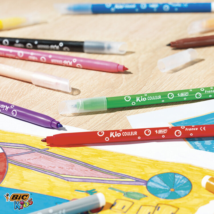 Фломастеры BIC "Kid Couleur", 12 цветов, суперсмываемые, вентилируемый колпачок, европодвес, 9202932, 150647