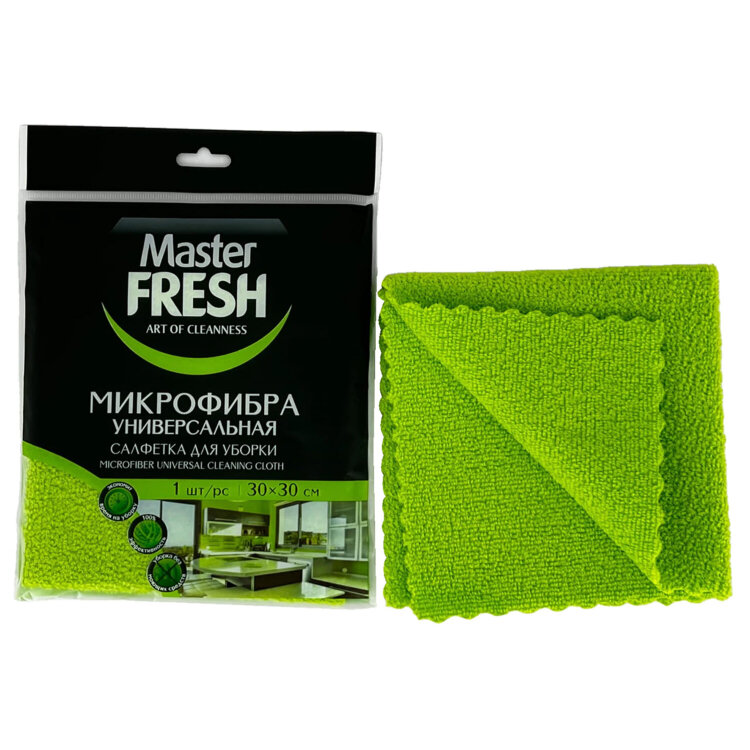 Салфетка из МИКРОФИБРЫ универсальная 30х30 см, зеленая, 250 г/м2, Master FRESH, 704069