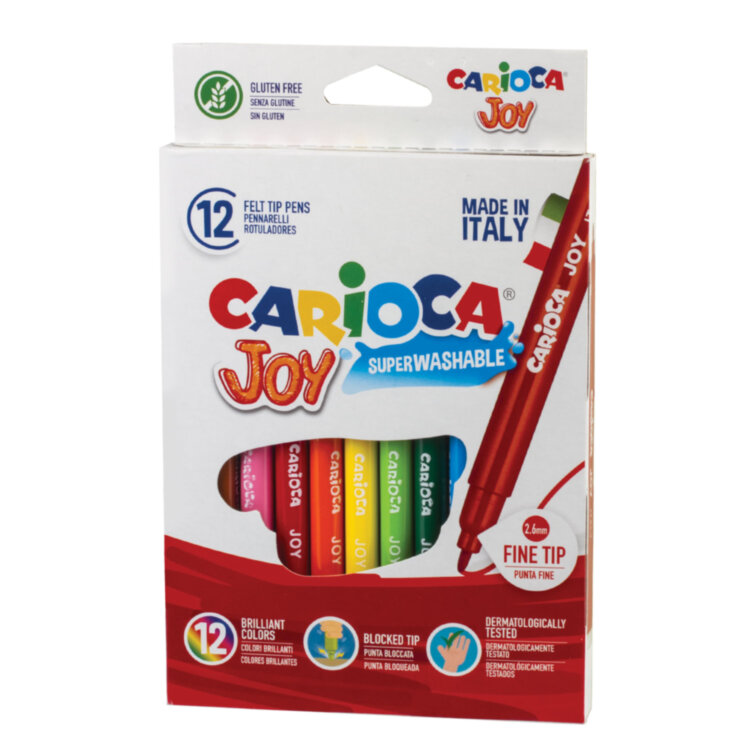 Фломастеры CARIOCA (Италия) "Joy", 12 цветов, суперсмываемые, вентилируемый колпачок, картонная коробка, 40614, 150107