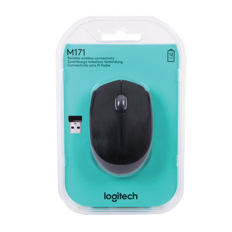 Мышь беспроводная LOGITECH M171, 2 кнопки + 1 колесо-кнопка, оптическая, черная, 910-004424, 511997