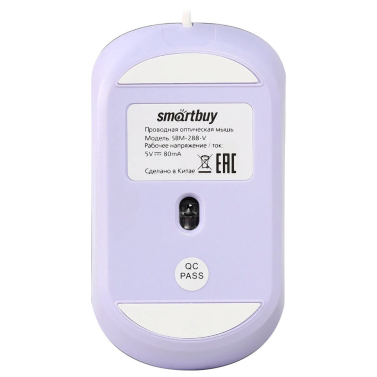 Мышь проводная бесшумная SMARTBUY 288-V, USB, 3 кнопки + 1 колесо, оптическая, сиреневая, 06819, SBM-288-V, 514183