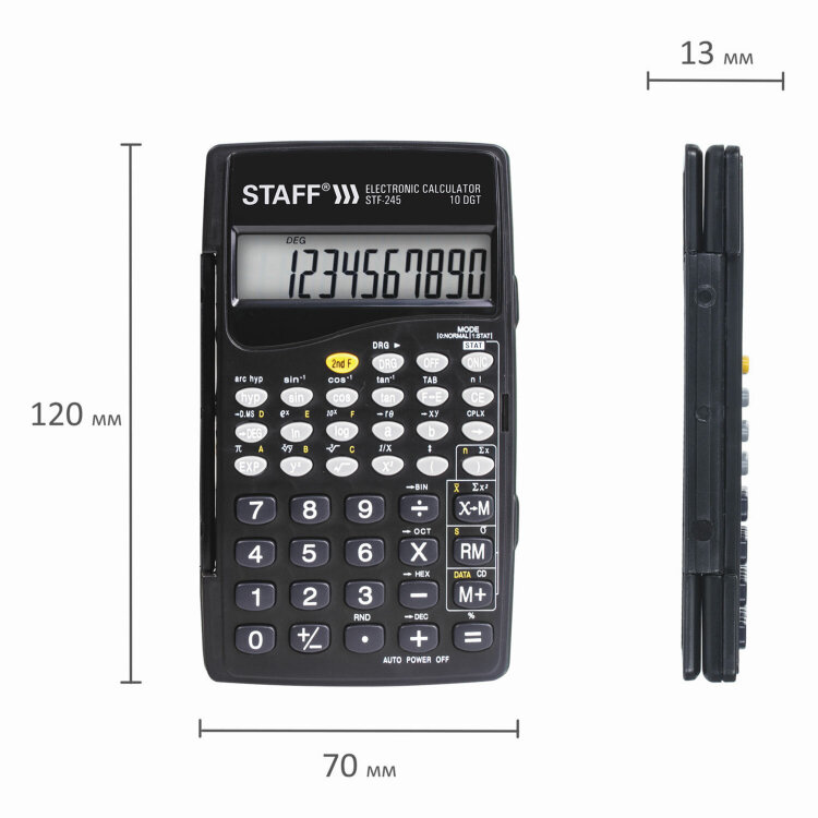 Калькулятор инженерный STAFF STF-245, КОМПАКТНЫЙ (120х70 мм), 128 функций, 10 разрядов, 250194, 250194