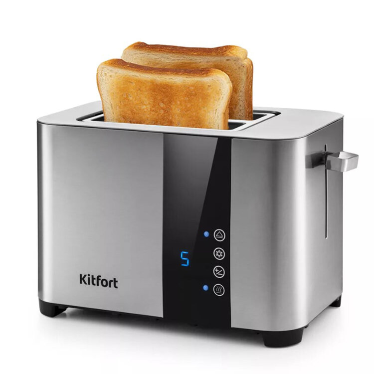 Тостер KITFORT KT-2047, 850 Вт, 2 тоста, 7 режимов, LED-дисплей, сталь, серебристый, КТ-2047, 455986