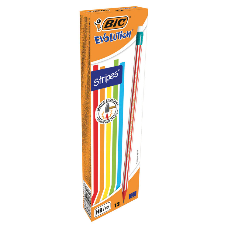 Карандаш чернографитный BIC, 1 шт., "Evolution Stripes", HB, с ластиком, корпус ассорти, 8960342, 24 штук, 180921