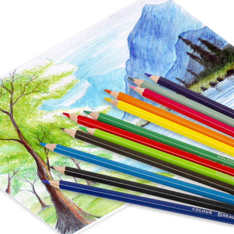 Карандаши цветные BRAUBERG PREMIUM, 12 цветов, шестигранные, грифель 3,3 мм, натуральное дерево, 181656, 181656