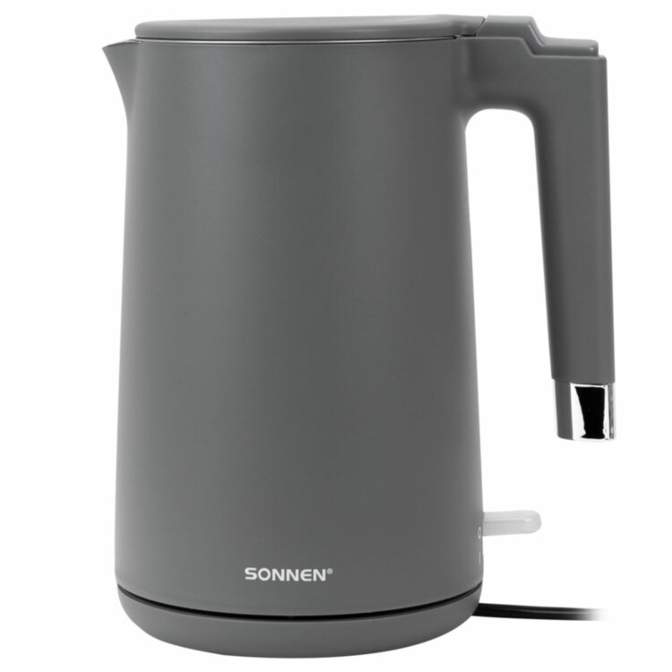 Чайник электрический с двойными стенками SONNEN KT-8719G, 1,5 л, 2200 Вт, графитовый, 454693, 454693