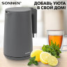 Чайник электрический с двойными стенками SONNEN KT-8719G, 1,5 л, 2200 Вт, графитовый, 454693, 454693