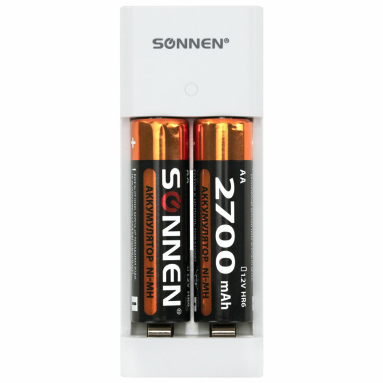 Зарядное устройство с аккумуляторами 4 шт. (2+2) AA+AAA (HR6+HR03), 2700 mAh + 1000 mAh, SONNEN (СОНЕН) BC2, 455005, 455005