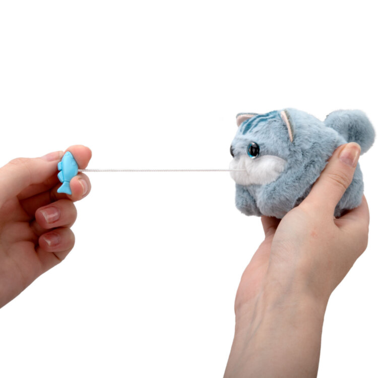 Игрушка пищалка мягкая заводная "Кот с рыбой", 7,5 см, ассорти 2 цвета, WOOZOO (ВУЗУ), 666194, 12 штук, 666194