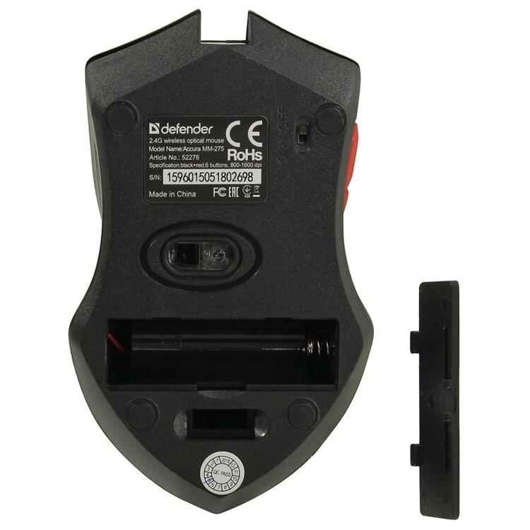 Мышь беспроводная DEFENDER Accura MM-275, USB, 5 кнопок + 1 колесо-кнопка, оптическая, черная, 52276, 513323