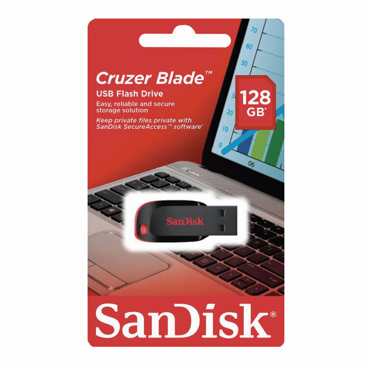 Флеш-диск 128 GB, SANDISK Cruzer Blade, USB 2.0, черный, SDCZ50-128G-B35, 512233