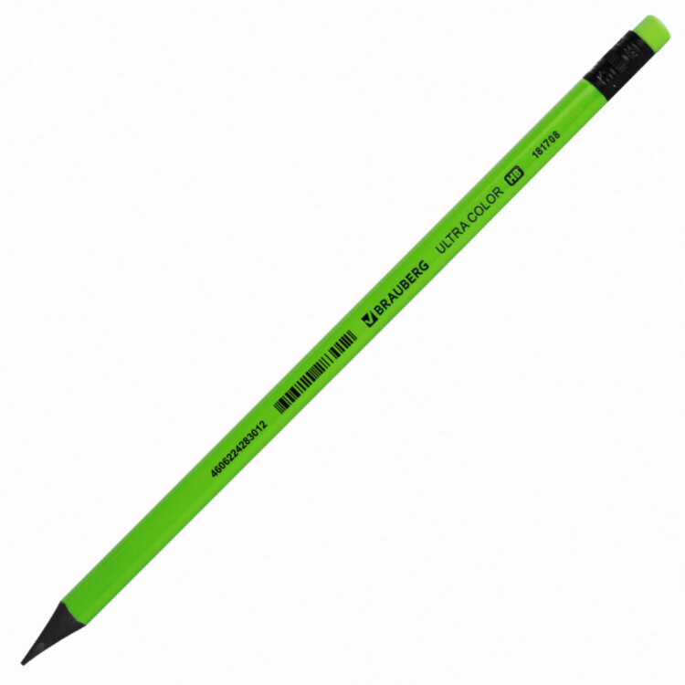 Карандаш чернографитный BRAUBERG "ULTRA COLOR", 1 шт., HB, с ластиком, пластиковый, 181708, 144 штук, 181708