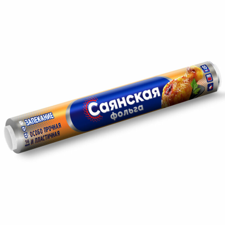 Фольга пищевая 29 см х 10 м, 14 мкм, ПРОЧНАЯ, САЯНСКАЯ ФОЛЬГА в пленке, Запекание О10П-290х35, 700180