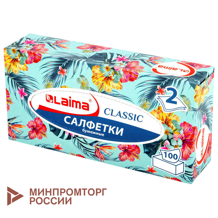 Салфетки косметические 100 шт. в картонном боксе 2-слойные, LAIMA "Everyday", 20х20 см, 113588, 113588