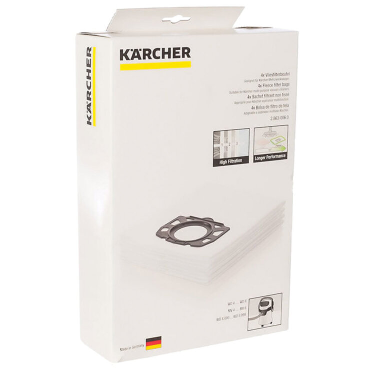 Мешки для сбора пыли KARCHER, комплект 4 шт., из нетканого материала, для пылесосов WD 4/5/6, 2.863-006.0, 451520