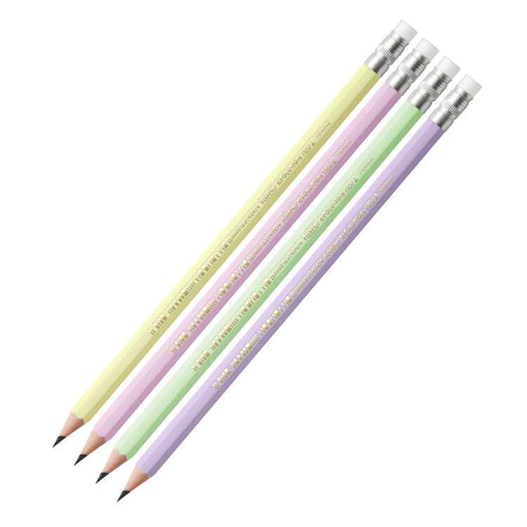 Карандаш чернографитный BIC, 1 шт., "Evolution Pastel", HB, с ластиком, корпус ассорти, 518306, 36 штук, 182214