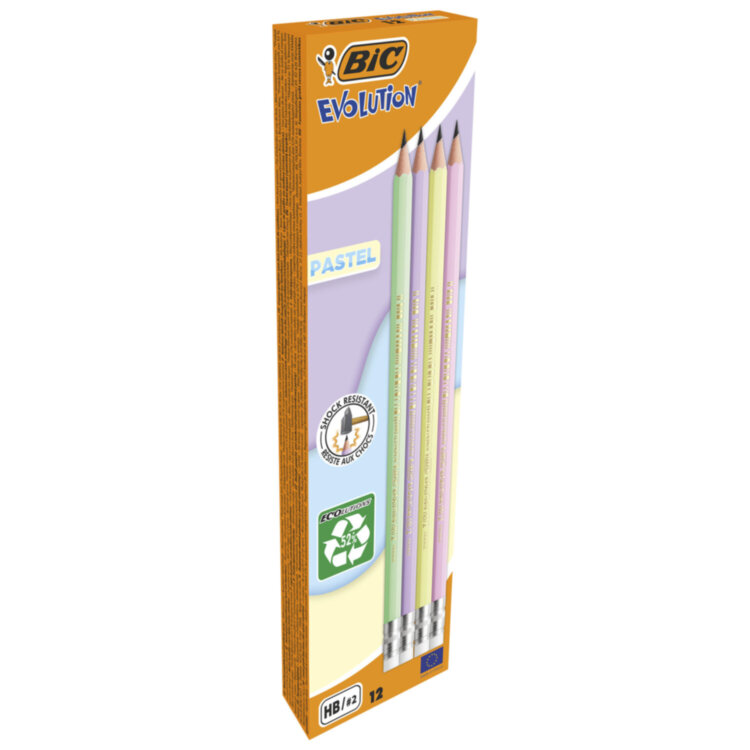 Карандаш чернографитный BIC, 1 шт., "Evolution Pastel", HB, с ластиком, корпус ассорти, 518306, 36 штук, 182214