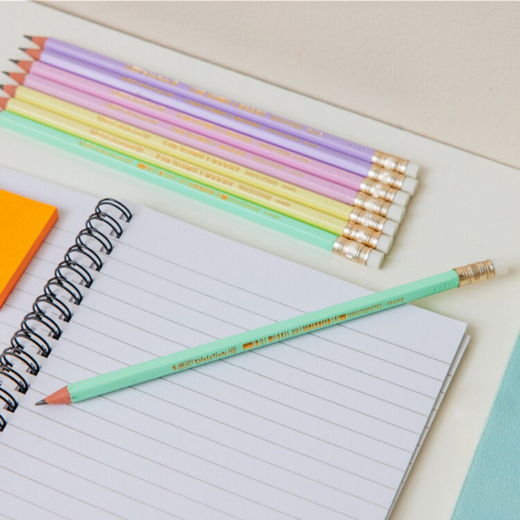 Карандаш чернографитный BIC, 1 шт., "Evolution Pastel", HB, с ластиком, корпус ассорти, 518306, 36 штук, 182214