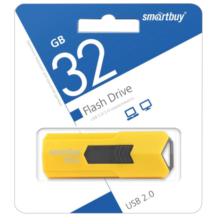 Флеш-диск 32 GB SMARTBUY Stream USB 2.0, желтый, SB32GBST-Y, 513074