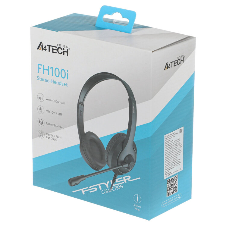 Наушники с микрофоном (гарнитура) A4TECH Fstyler FH100i, проводные, 1,8 м, USB, черные, 1774499, 514292