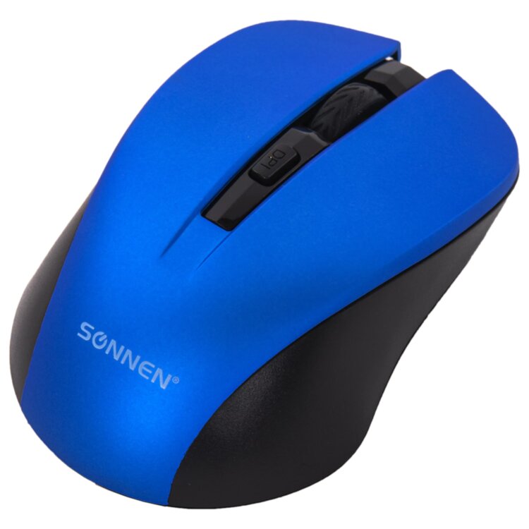 Мышь беспроводная с бесшумным кликом SONNEN V18, USB, 800/1200/1600 dpi, 4 кнопки, синяя, 513515, 513515