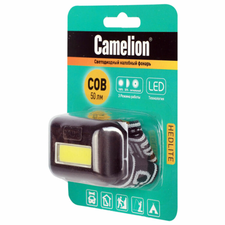 Фонарь налобный CAMELION 1 Вт COB, 3 режима, питание 3хAAА (не в комплекте), LED5355, 238277