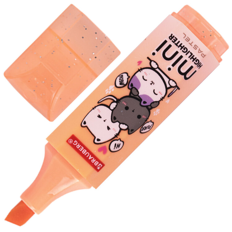 Текстовыделитель мини с принтами BRAUBERG "PASTEL", АССОРТИ В ПЛАСТИКОВОЙ БАНКЕ, 1-5 мм, 152536, 40 штук, 152536