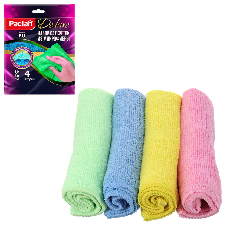 Салфетки из МИКРОФИБРЫ универсальные 30х30 см, КОМПЛЕКТ 4 шт., Practi Microfiber, 240 г/м2, PACLAN, 74825, 410261, 604095