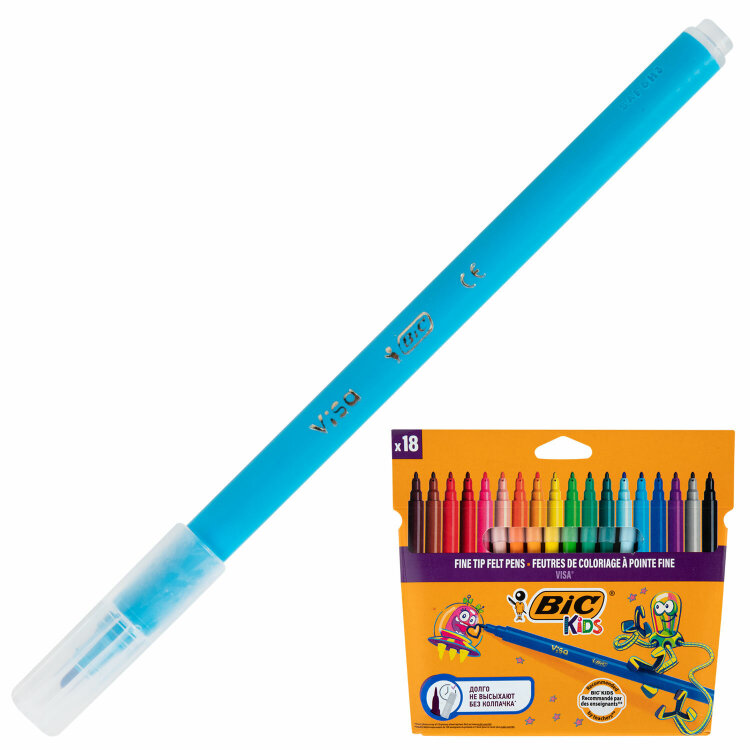 Фломастеры BIC "VISA", 18 цветов, суперсмываемые, вентилируемый колпачок, европодвес, 888681, 150358