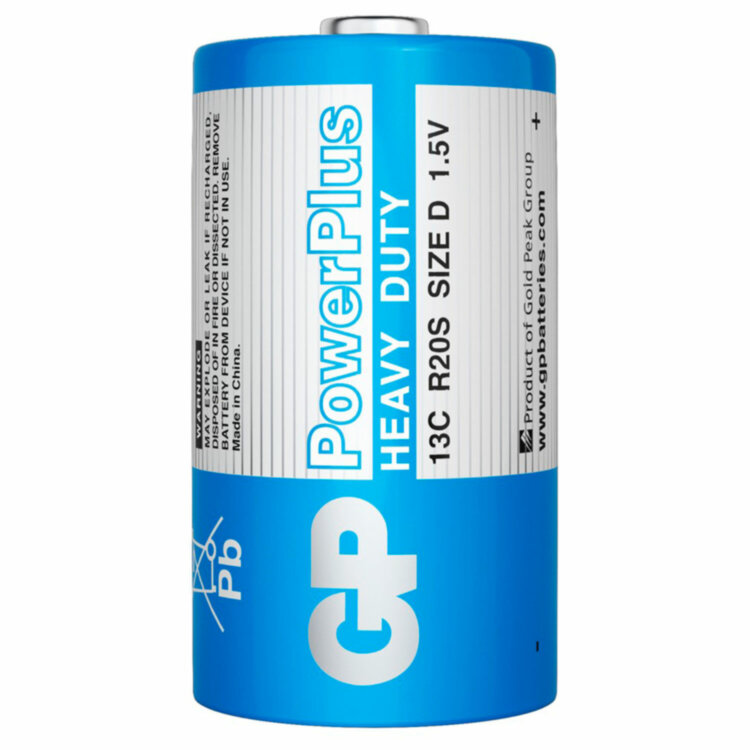 Батарейки КОМПЛЕКТ 2 шт., GP PowerPlus D (13C), солевые, в пленке, 13CEBRA-2S2, 457759