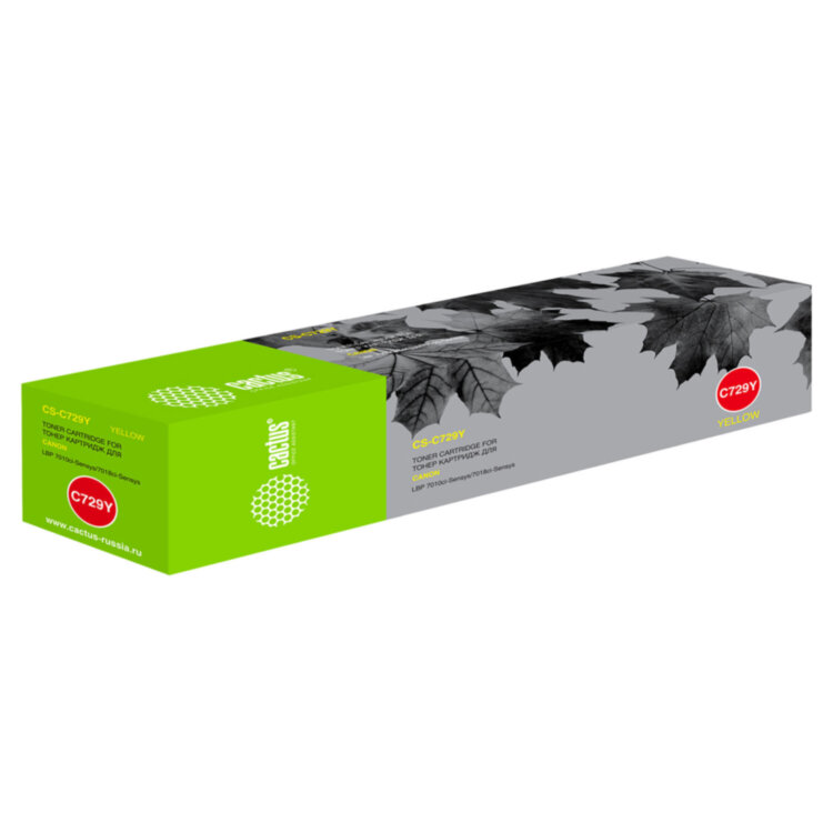 Картридж лазерный CACTUS (CS-C729Y) для CANON LBP-7010C/7018C, желтый, ресурс 1000 страниц, 362729