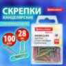 Скрепки BRAUBERG PASTEL, 28 мм, пастельные цвета, 100 шт., в пластиковой коробке, 271956, 271956