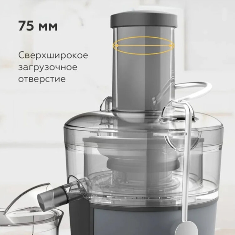Соковыжималка BQ (БИ-КЬЮ) J1008, 1200 Вт, стакан 1,1 л, емкость жмыха 0,9 л, металл, серый, 86196937, 457528