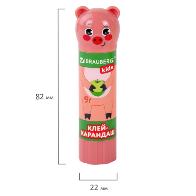 Клей-карандаш "Зверята: кошка, мышка, хрюшка", 9 г, фигурный колпачок, 3 шт./блистер, BRAUBERG KIDS, 271141, 271141