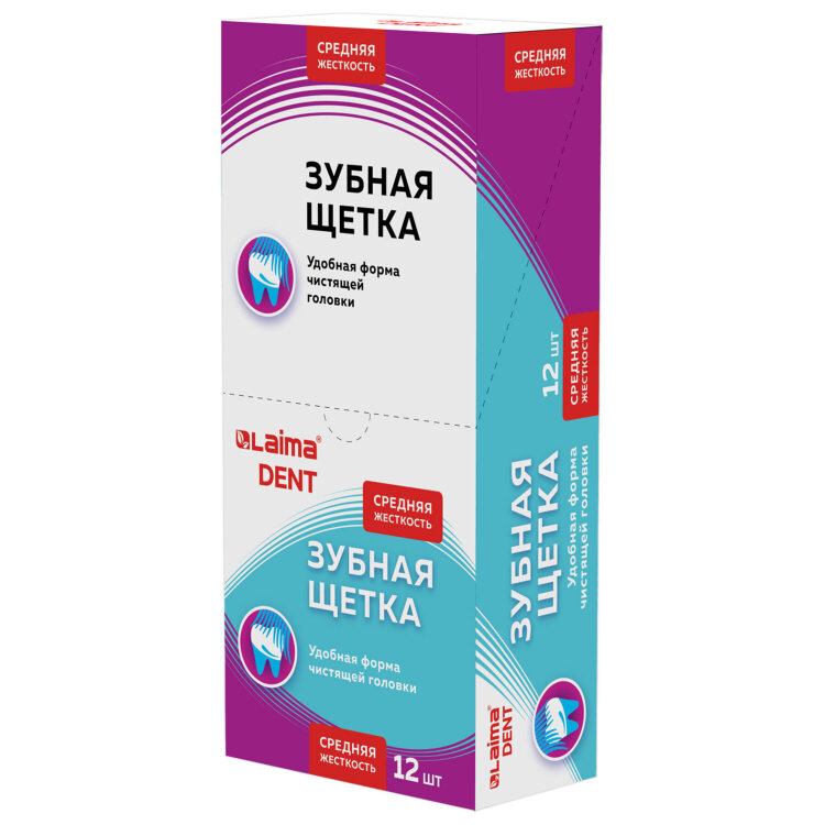 Зубная щетка средней жесткости (ассорти 4 цвета), LAIMA DENT, 609310, 60 штук, 609310