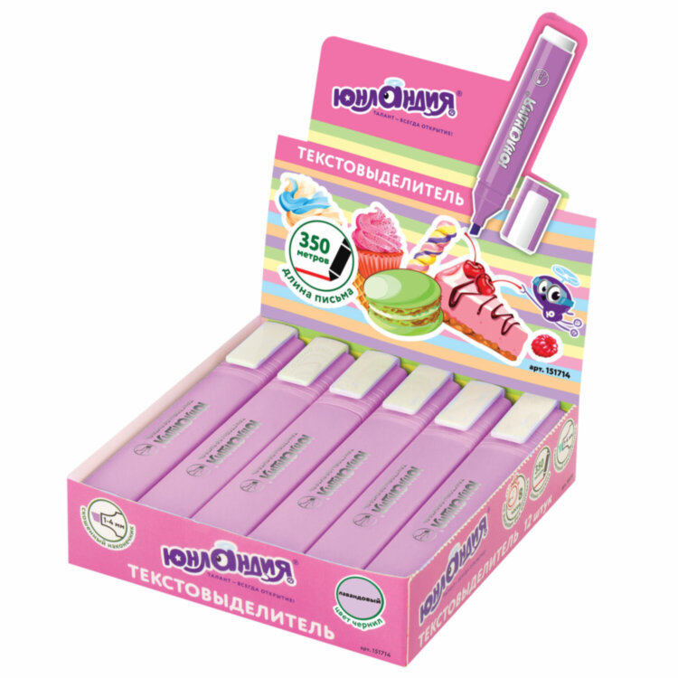 Текстовыделитель ЮНЛАНДИЯ "COLORSTAR PASTEL", ЛАВАНДОВЫЙ, линия 1-4 мм, 151714, 151714