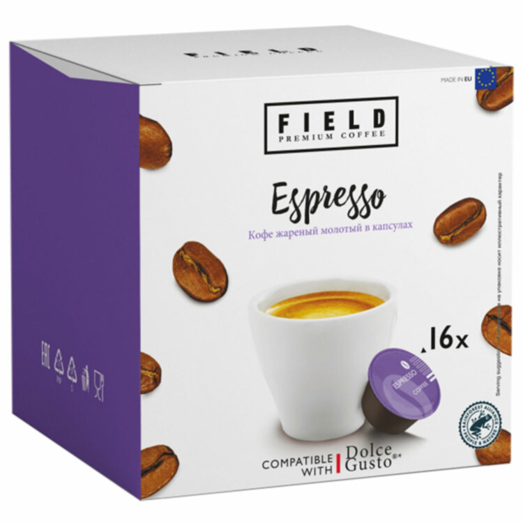 Кофе в капсулах FIELD "Espresso", для кофемашин Dolce Gusto, 16 порций, ГЕРМАНИЯ, C10100104014, 623282