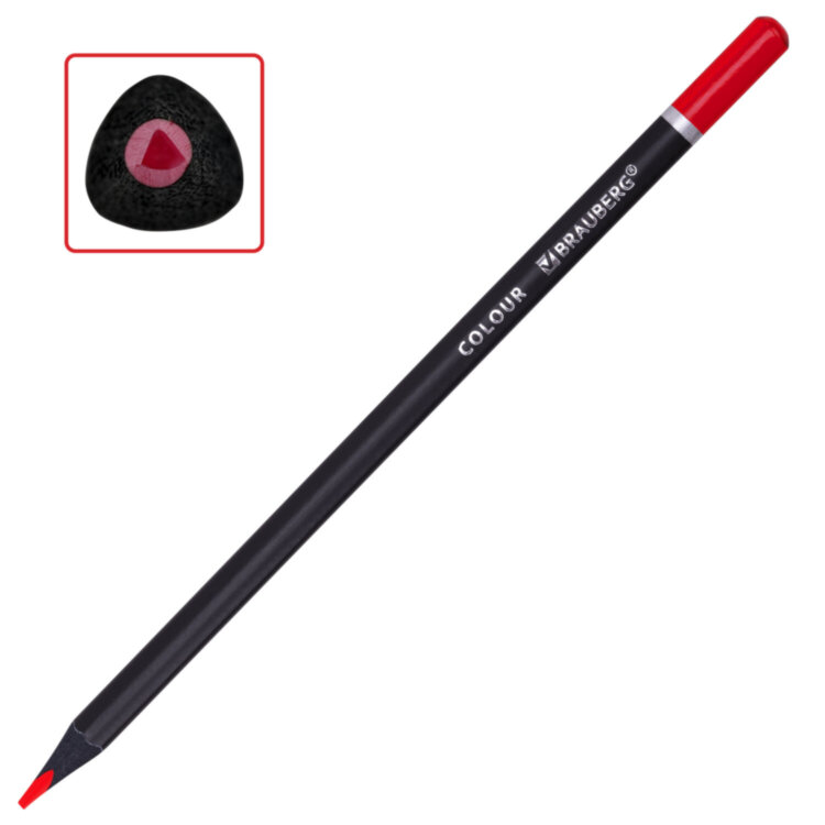 Карандаши цветные чёрное дерево BRAUBERG BLACK WOOD, 24 цвета, трехгранные, мягкий грифель 3 мм, 181949, 181949