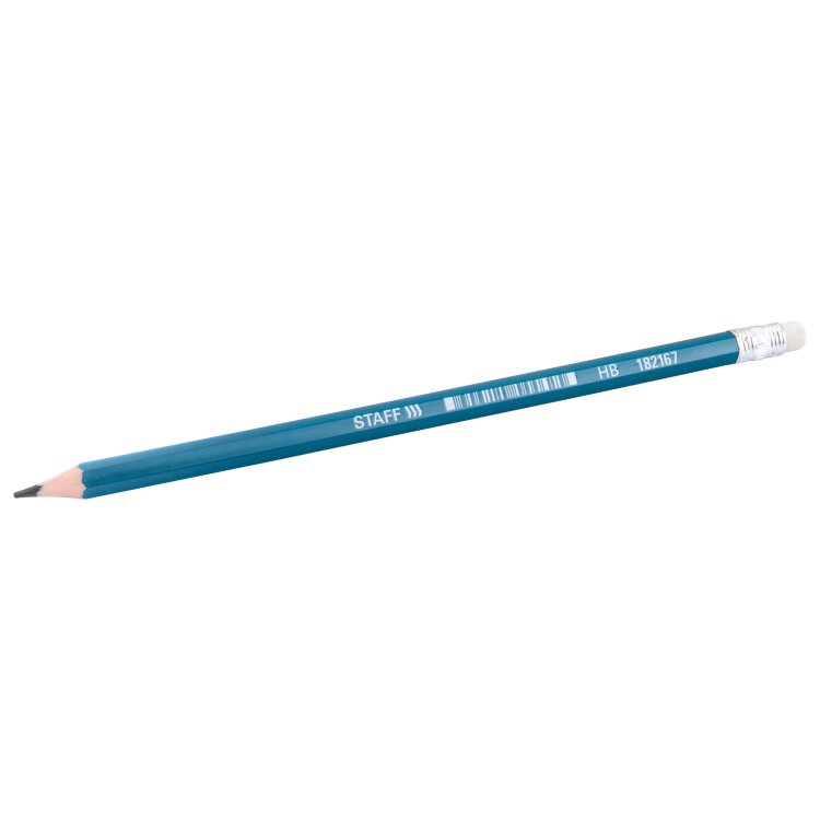 Карандаш чернографитный с ластиком STAFF EVERYDAY BLP-MRN, 1 шт., НВ, корпус ассорти, 182167, 200 штук, 182167