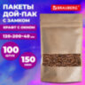 Пакеты дой-пак с замком ZIP LOCK, крафт с окном 50 мм, 120х200 + 40 мм, КОМПЛЕКТ 100 штук, 150 мкм, BRAUBERG, 700689, 700689